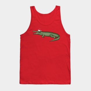 Santa Hat-Wearing Alligator Funny Christmas Holiday Tank Top
